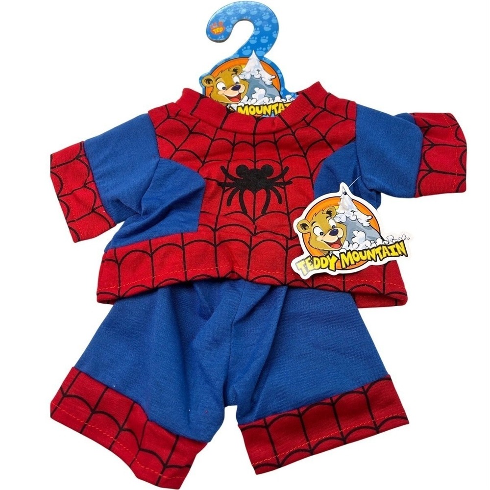 Teddy Mountain Spiderbear PJs 16 inch Plush Outfit Spider-Man Style Red Blue NEW